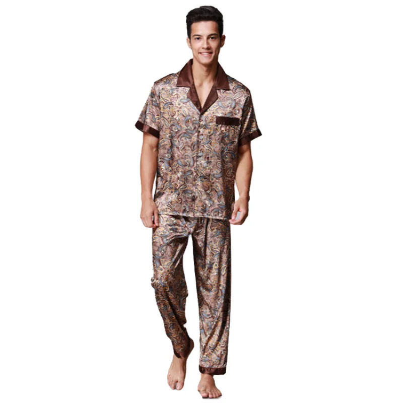 Пижама Мужская из искусственного шелка одежда для сна шелковая атласная ночная