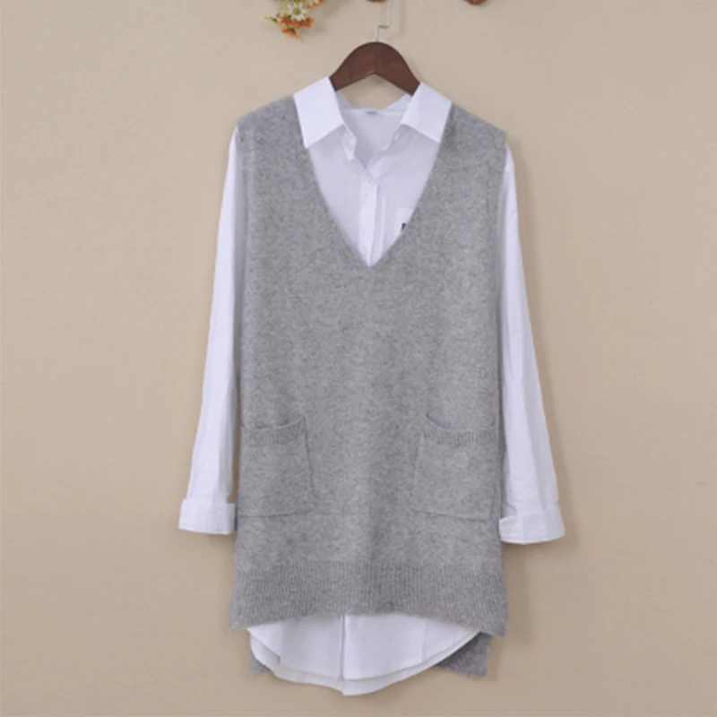 Жилет женский шерстяной с длинным рукавом вязаный жилет в Корейском стиле