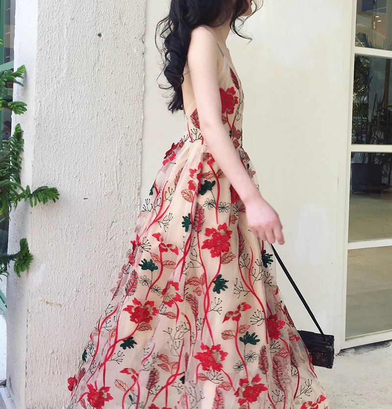 Платье женское кружевное с цветочной вышивкой модное пикантное пляжное длинное