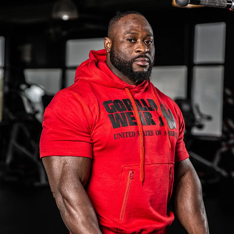 

FAKUNTN Men Hoodie Fitness Sport Casual Short Sleeved Vest Gym Running Training Muscles Bodybuilding Cotton Sportswear Pullover