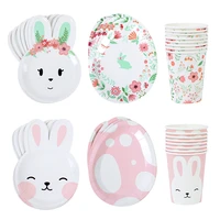 happy easter cartoon disposable tableware desktop decoration cute rabbit paper plate paper cup birthday theme party baby shower