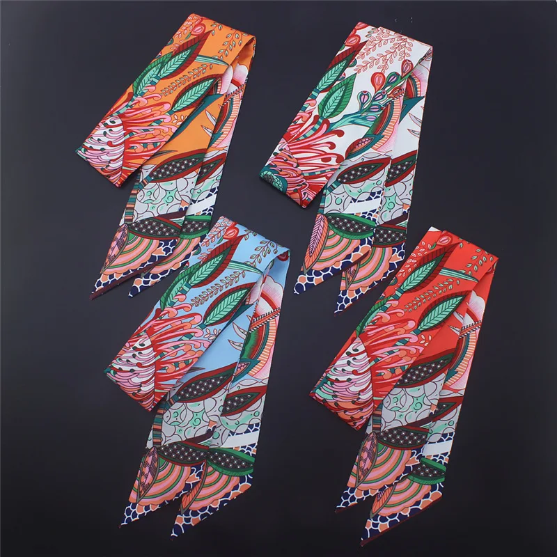 Маленькие длинные узкие шарфы новинка 2020 шелковый шарф женский модный с принтом
