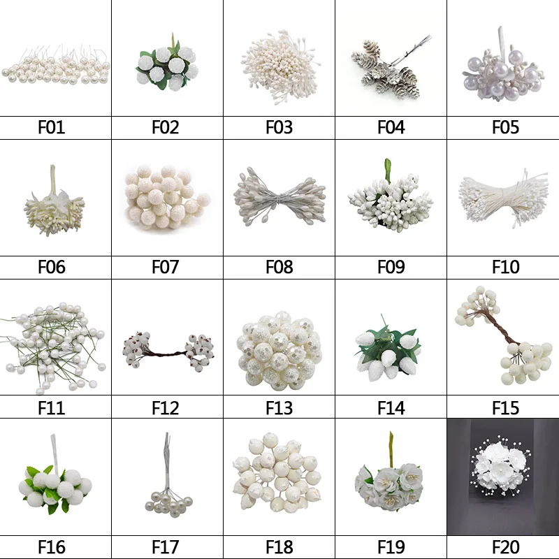 Белый цвет смешанный цветочный Вишневый Stamen ягоды комплект DIY ремесленные растения Рождество свадебный орнамент подарочные коробки для тортов декоративные венки