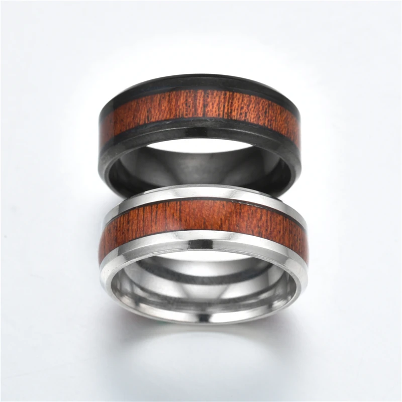 

VOERYNT Classic Wood Grain Stainless Steel Rings For Men Couple Rings Fashion Jewelry Gifts VO09