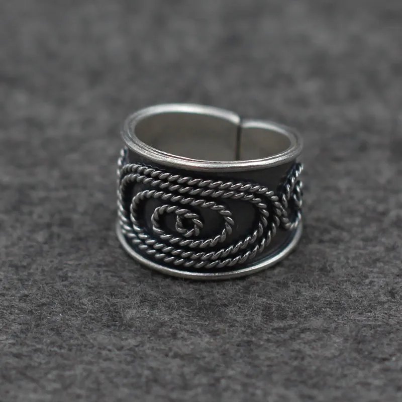 925 Серебряное кольцо ручной работы с плетеным узором Открытое для мужчин и женщин
