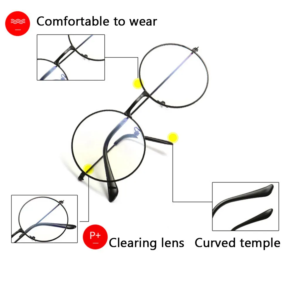 Для женщин Винтаж круглая металлическая оправа для очков синий светильник