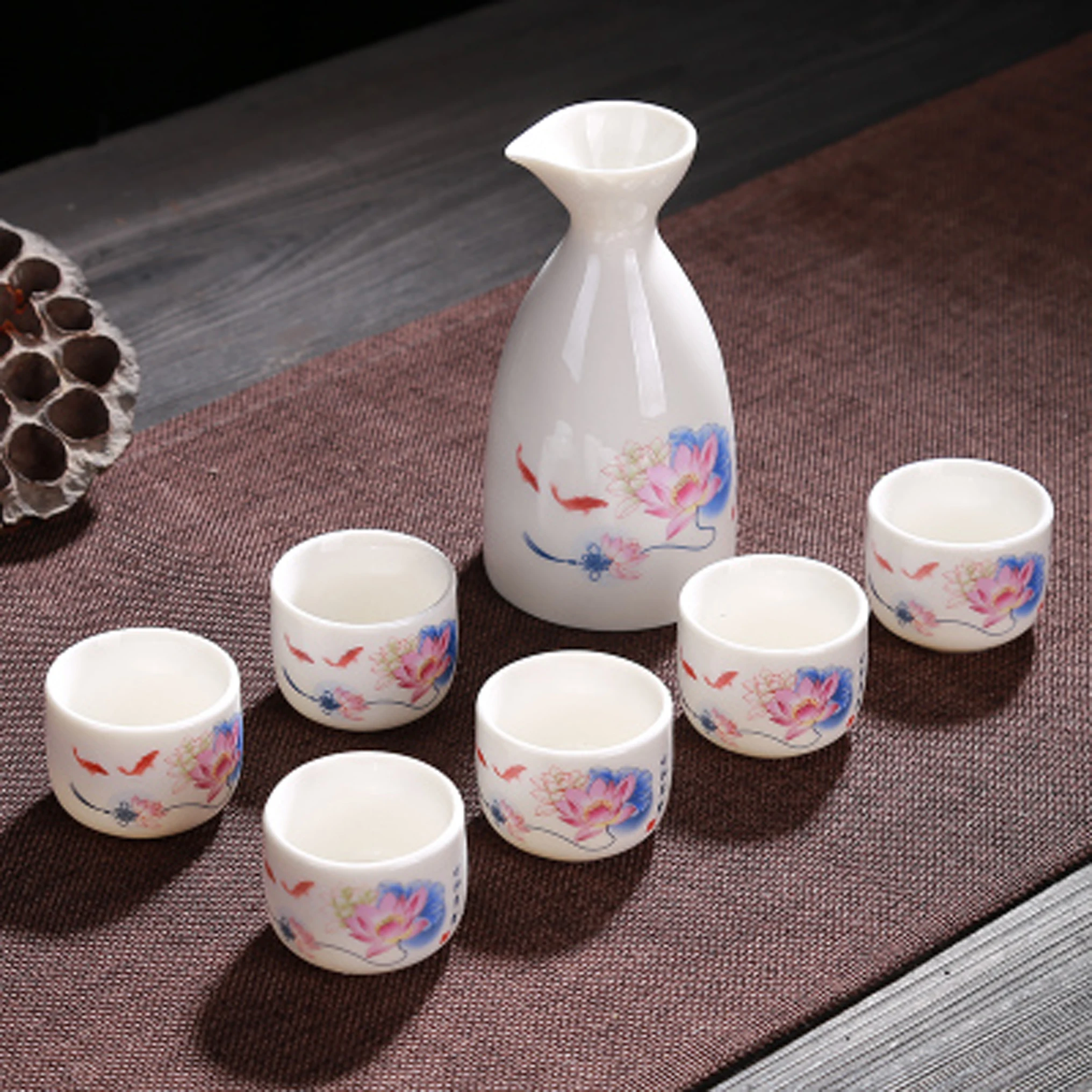 

7Pcs Vintage Ceramic Sake Pot Cups Set Japanese Style Hip Flasks Home Kitchen Office Flagon Liquor Cup Drinkware Creative Gifts