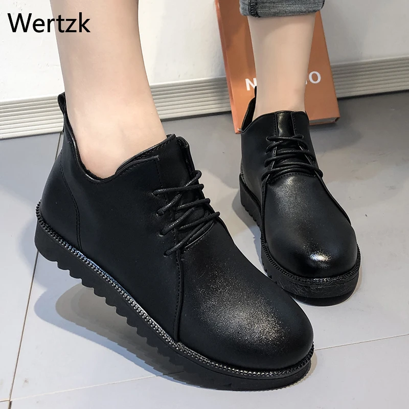 Модные ботинки на плоской подошве сезон осень-зима ботильоны из натуральной кожи