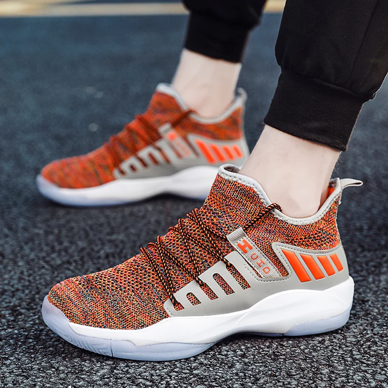 

Flying Woven Basketball Shoes Men's High-top Breathable Shock Absorption Sports Shoes Lightweight Non-slip Basketball Shoes