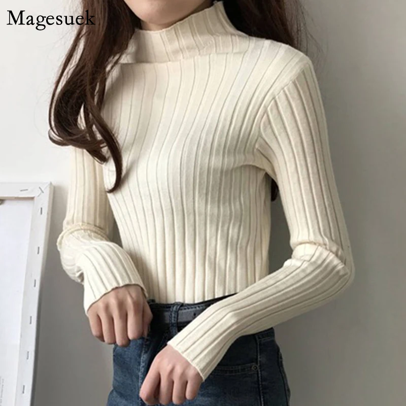 

2021 Autumn Winter Vintage Turtleneck Sweater Women Long Sleeve Casual Sweater Vest Solid Slim Pullover Knitted Sweater 11032