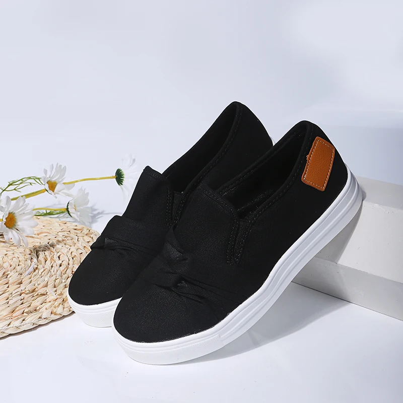 

Women Knot Canvas Shoes Sneakers Women Flat Shoes Casual Elastic Band Ladies Fashion Platform Shoes Big Size Female Women Shoes