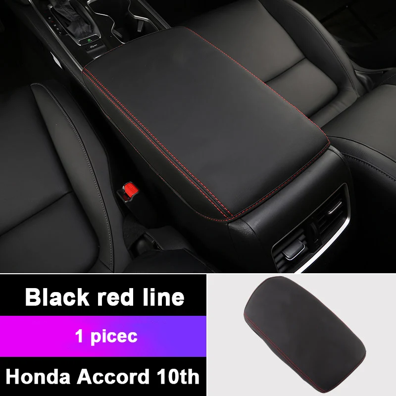 Black Red Line Кожаный Автомобильный подлокотник, накладка, консоль, авто сиденье, подлокотник, защита, подушка, коврик для Honda Accord 10th, аксессуары - Название цвета: Black Red Line