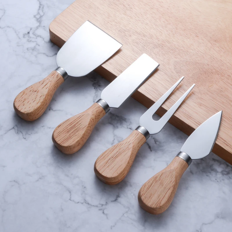 

4pcs Cheese Knife Set Stainless Steel Wood Handle Butter Slicer Cake Spatula Dessert Fork Cheese Shredder Tools Kitchen Gadgets