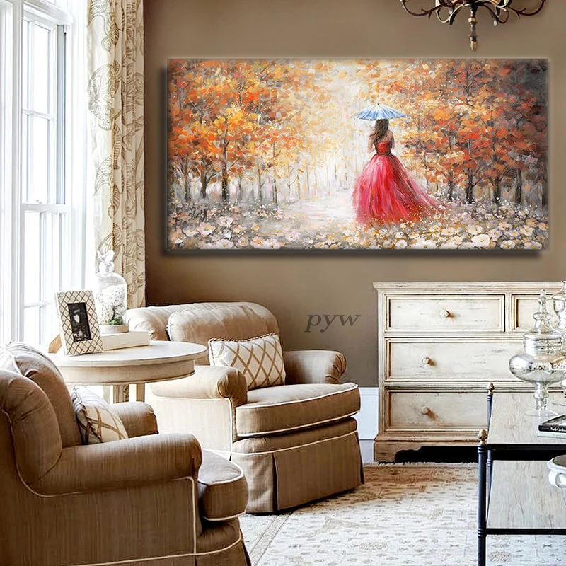 

100% Hand Painted Abstract Girl Walking In The Grove Oil Painting On Canvas Wall Art Pictures For Home Decor Bedroom Decoration