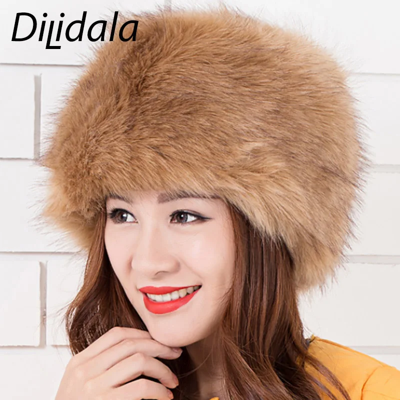 Dilidala Новая женская зимняя шапка для женщин, Высококачественная шапка из искусственного меха лисы, теплая Модная шапка, зимние шапки для женщин