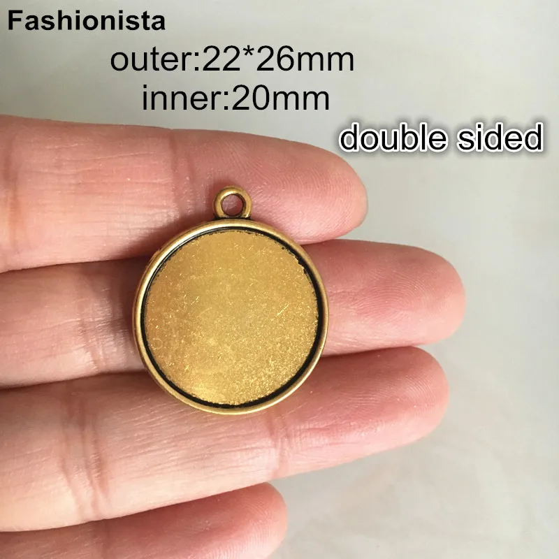 50 шт.-Античное золото-Цвет Двусторонняя кабошоны базовые настройки внутри 20 мм
