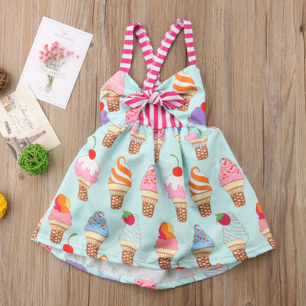 6M-5Years Ice cream printed dress for Toddler Baby Girls Party Halter Backless Tutu Dresses Sundress | Детская одежда и обувь