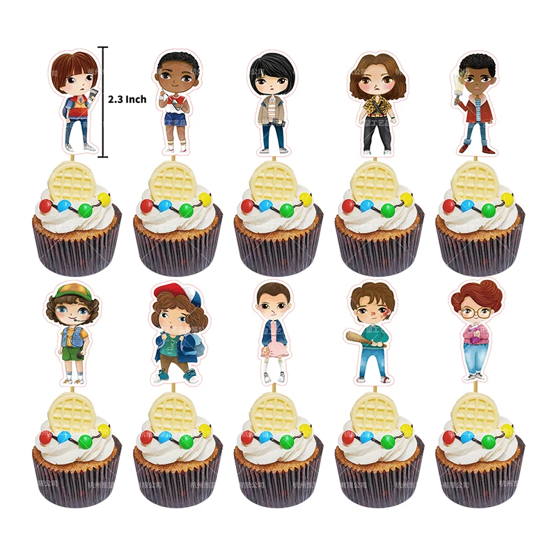 Decoraciones de fiesta de cumplea&ntilde;os con tem&aacute;tica de Stranger Things, pancarta de papel, adornos para magdalenas, once cosas, recuerdos de fiesta de cumplea&ntilde;os para ni&ntilde;os-3