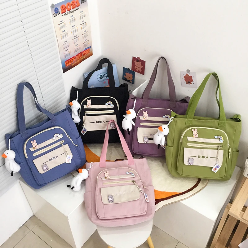 

NEW Women Shoulder bag Large capacity canvas tote bag Candy colors School schoolbag Japanese Ita bag INS Korean Cute student bag
