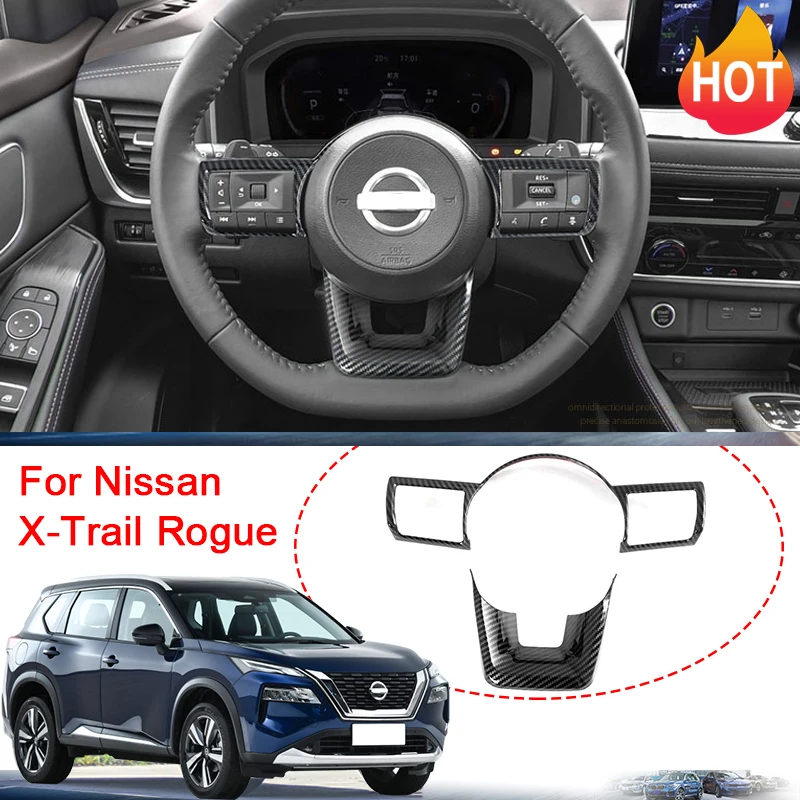 

For Nissan X-Trail Rogue (T33) 2021 2022 Carbon Fiber Style Car Interior Steering Wheel Trim Cover Accessories