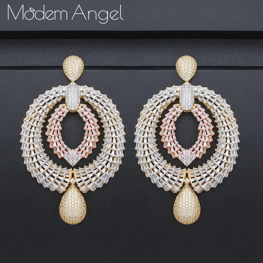 

ModemAngel water drop shape Full Mirco Paved Micro Zirconia Women Bridal Dress Wedding Everyday Drop Earring Fashion Jewelry