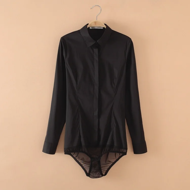

#2106 Black White Blue Grey Plus Size 4XL Casual Office Shirt Ladie Bodysuits For Women Formal Body Femme Sexy