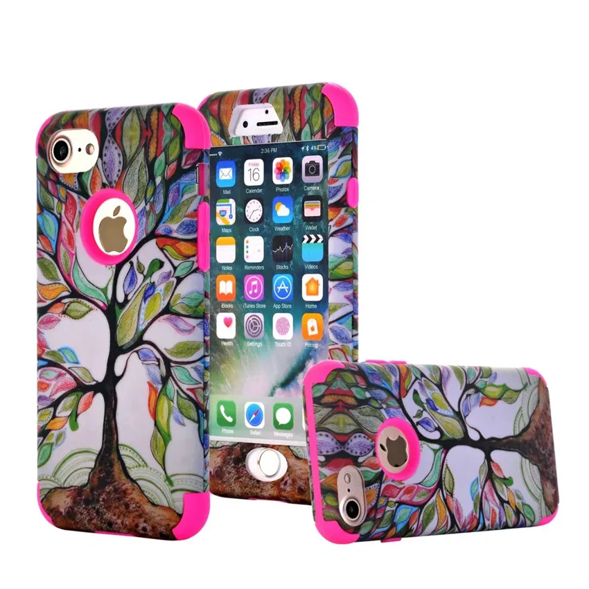 MAX-Q для iPhone 7 Plus 5 &quotчехол с деревом на заднюю панель 8 шт + Мягкий силикон 3 в 1