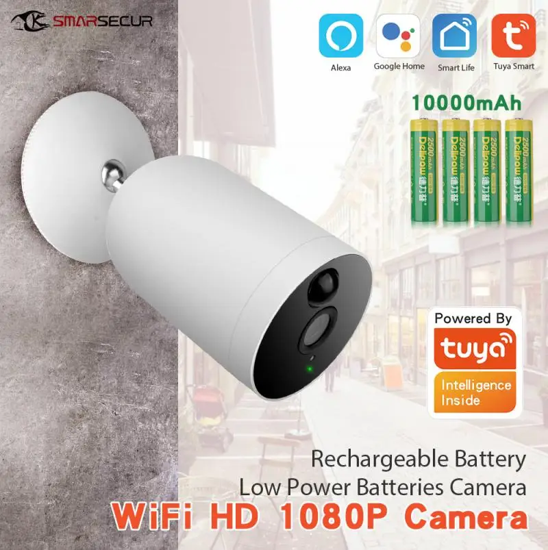 

Умная камера видеонаблюдения Tuya с низким энергопотреблением, Водонепроницаемая беспроводная IP-камера с Wi-Fi, full hd, 1080P, умное приложение conteol 2...