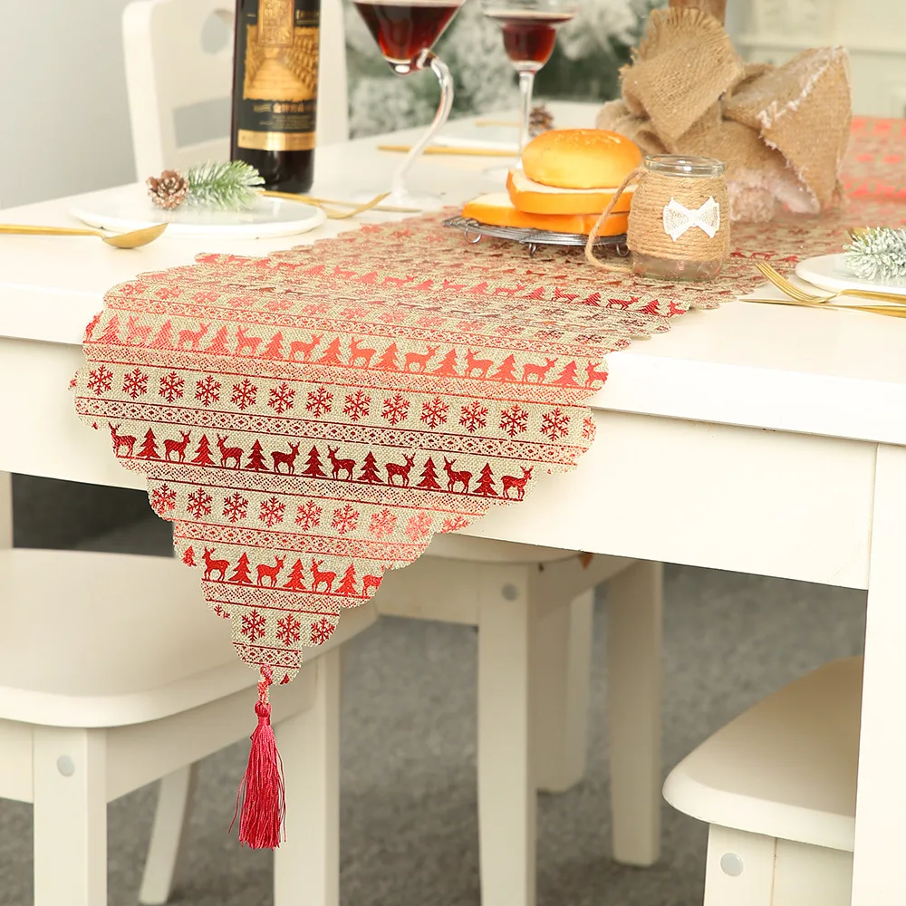 

35*180cm Christmas Linen Print Tablecloth New Year Party Decorations Creative Christmas Tablecloth Home Decoration Supplies