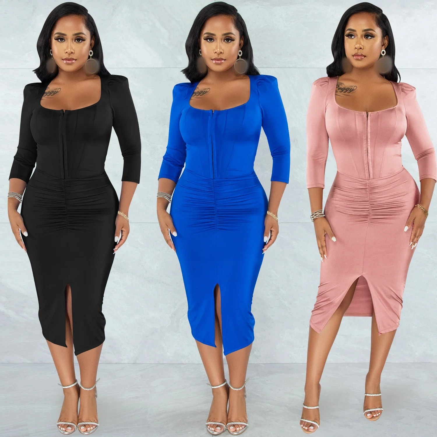 

Женское платье-миди для офиса, Женский пуловер, вечернее Клубное платье, женское плиссированное платье-карандаш