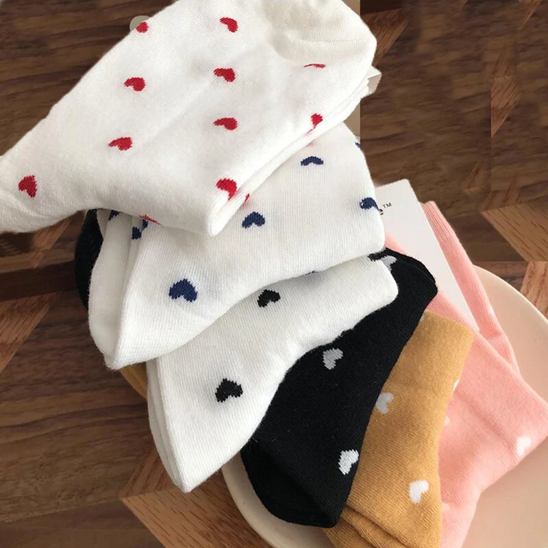 Cotton Women Socks Female Ankle Kawaii Spring Trendy Ladies Mid-Tube Japanese Korean Style College Small Love Heart Casual Cute