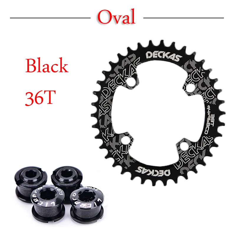Black Oval 36T DECKAS MTB велосипедная Звездочка горная/цепь для дорожного велосипеда кольцо BCD 96 узкая широкая цепь колеса 32 T/34 T/36 T/38 T Звездочка кривошипный болт - Цвет: Black Oval 36T