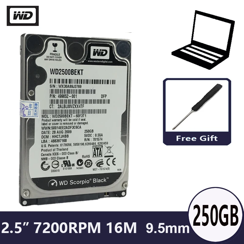 WD черный 250 ГБ 2 5 &quotSATA II внутренний жесткий диск HDD HD Жесткий 16 м 9 мм 7200 об/мин для