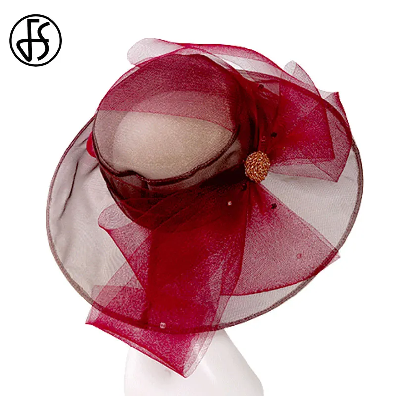 Женская шляпка от солнца из органзы FS с широкими полями и большим бантом бежевая