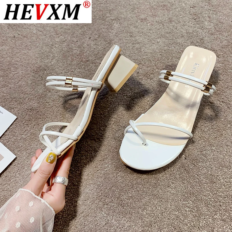 

HEVXM Mid Heel Outdoor Slippers Foot Ring Straps Roman Sandals Low Slope Women's Shoes Flip Flops casual Slipper