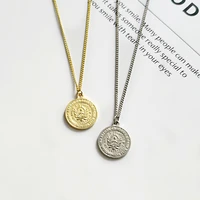 vintage 2 styles gold silver color thin chain necklace for women girls round metallic coin pendant necklace unusual accessories