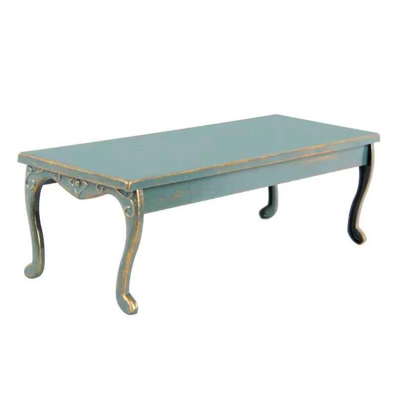 

New style imitation retro gilt long table living room and kitchen doll dining table and chair set children's house mini toy