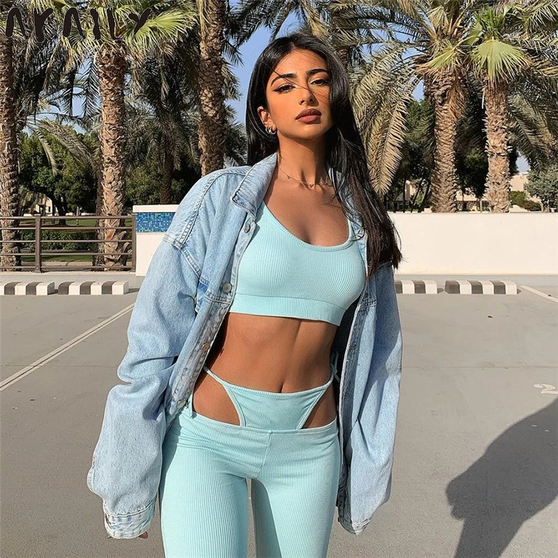 Akaily Summer Streetwear 2 Two Piece Sets Women Outfits Backless Crop Top Hollow Out Bandage Bike Shorts Sets Tracksuits Women