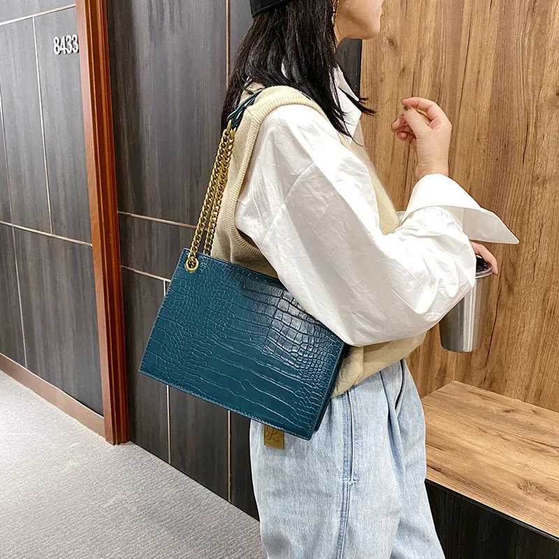 

High quality crocodile PU leather square chain Shoulder Messenger Bag crossbody bags for women mochila mujer purse luxury bag