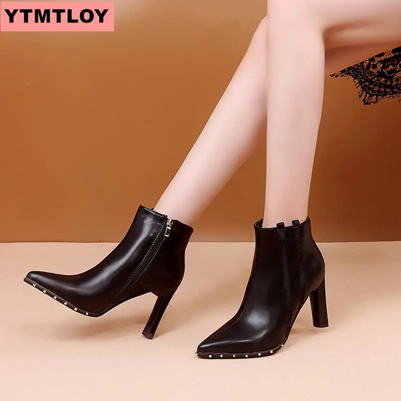 Женские ботинки Ботильоны Короткие из флиса с острым носком на каблуке шпильке