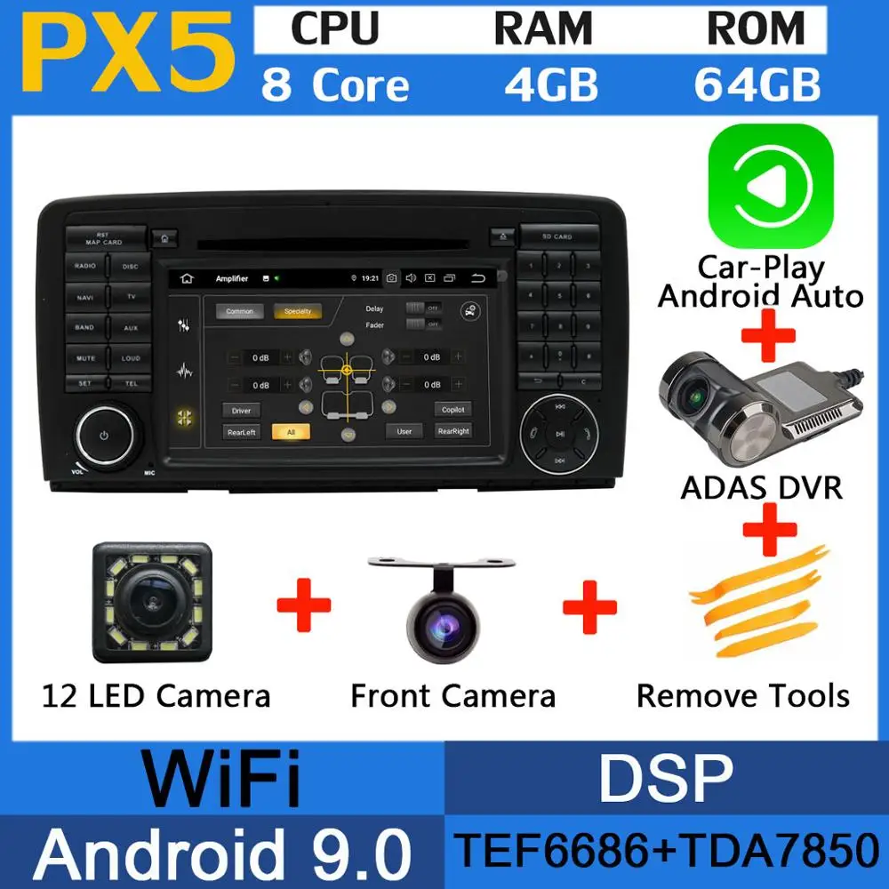 5 USB порт Восьмиядерный Android 9,0 4GB ram автомобильный dvd-плеер для Mercedes Benz R Class W251 R280 R300 R320 R350 R500 gps Радио DSP - Цвет: PX5-Adas-Carplay