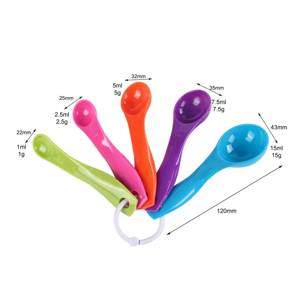 

5 Pcs/Set Colorful Plastic Kitchen Measuring Cups Ergonomic Handle Sugar Cake Baking Spoon Household Measuring Scoop