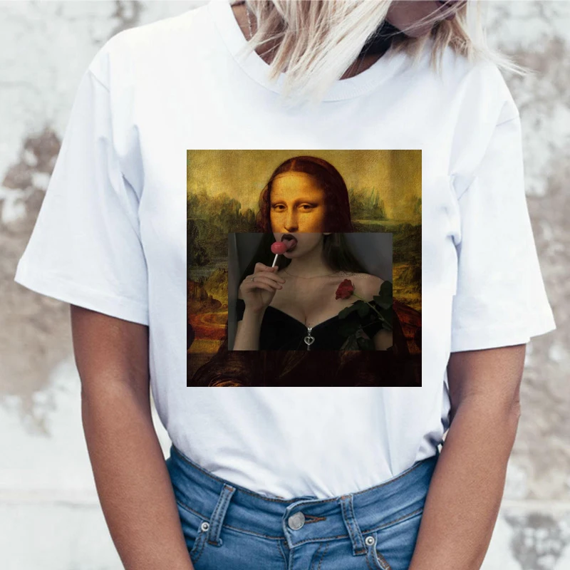 Забавная футболка Mona Lisa Harajuku одежда для женщин уличная забавная с графикой