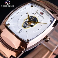 forsining white skeleton rectangle quartz watch male ghost head date stainless steel strap casual wristwatches masculine relojes