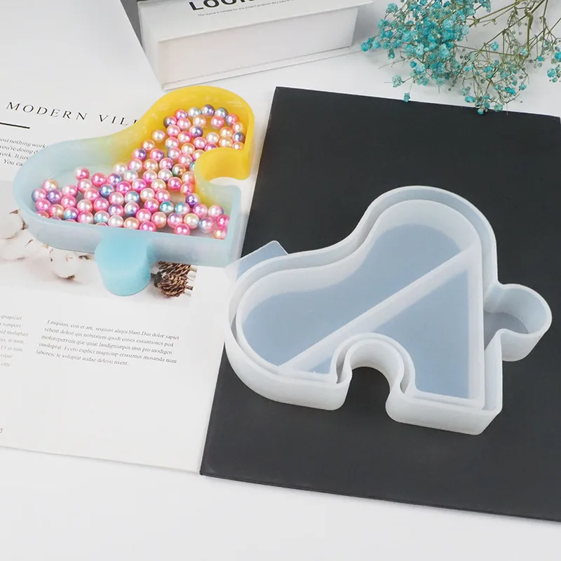 Storage Plate Resin Mold Large Heart Puzzle Shaped Tray Silicone Mold, Epoxy Resin Casting Molds for Jewelry Storage Home Deco