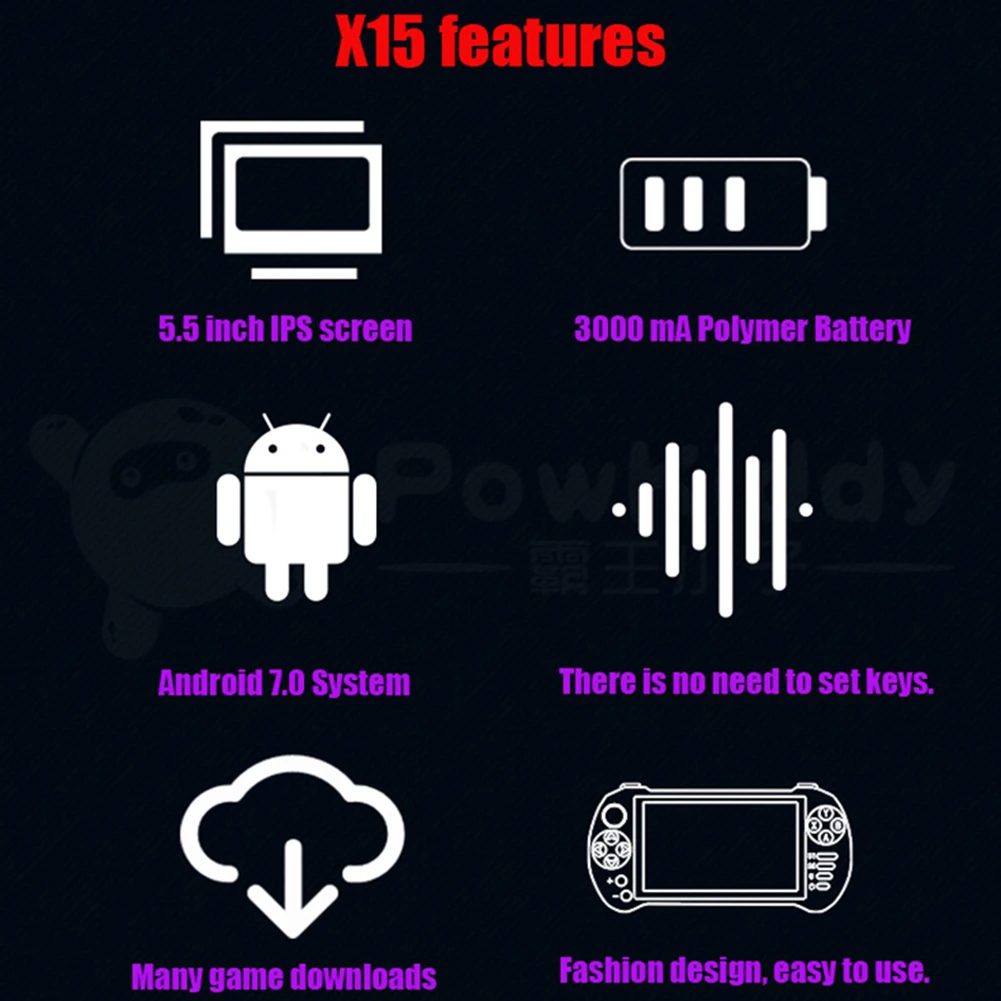Powkiddy X15 Andriod портативная игровая консоль 5 дюймов 1280*720 экран MTK8163 четырехъядерный