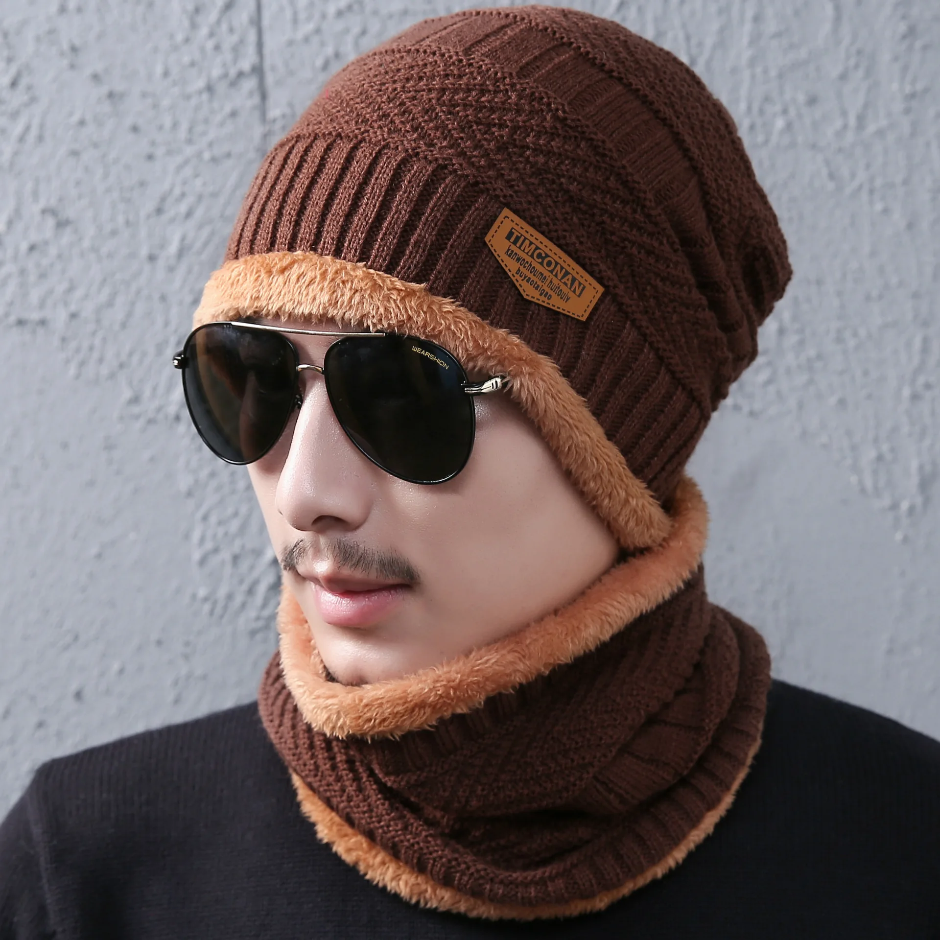 winter warm knitted hat hats for women collar scarf and 2 pieces set men 2019 | Аксессуары для одежды