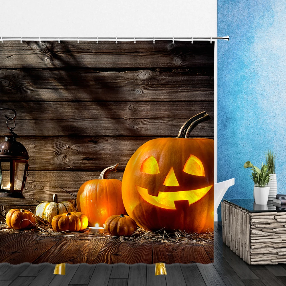 

Cartoons Shower Curtains Halloween Pumpkin Lantern Castle Owl 3D Print Bathroom Home Decor Waterproof Polyester Cloth Curtain