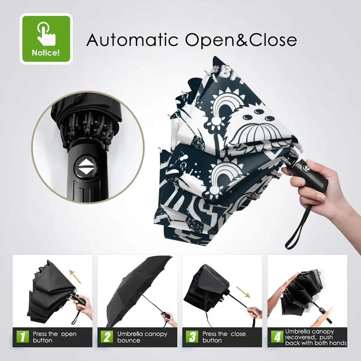 Economici Resistente Al Vento Pieghevoli Donne Ombrello Automatico Auto Grunge Urbano Mostro Personaggio Dei Cartoni Animati Antivento Ombrelli Da Pioggia Per Gli Uomini Parasole