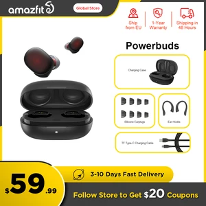 amazfit powerbuds wireless in ear earphones tws headphones ip55 heart rate monitor bluetooth compatible for ios android phone free global shipping